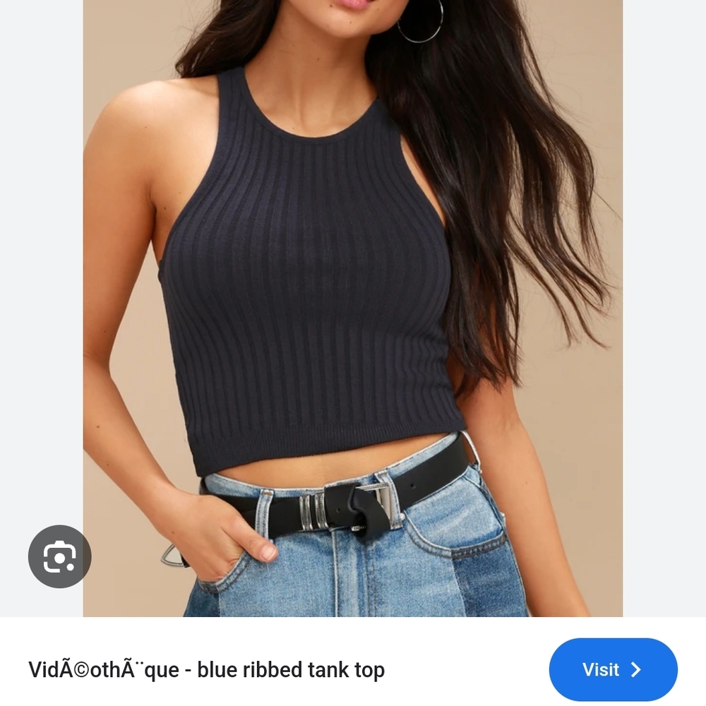 White Ribbed Cropped Tank Top - Picture 2 of 2